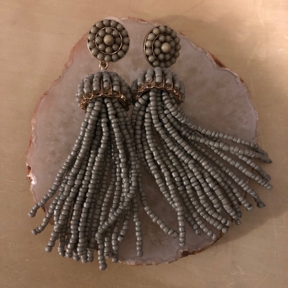 Grey beaded fringe earrings